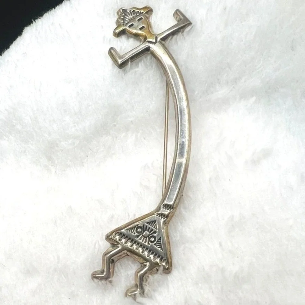 Vintage Sterling Silver Kachina Kokopelli Brooch Felix Joe Rainbowy Yei 3.5